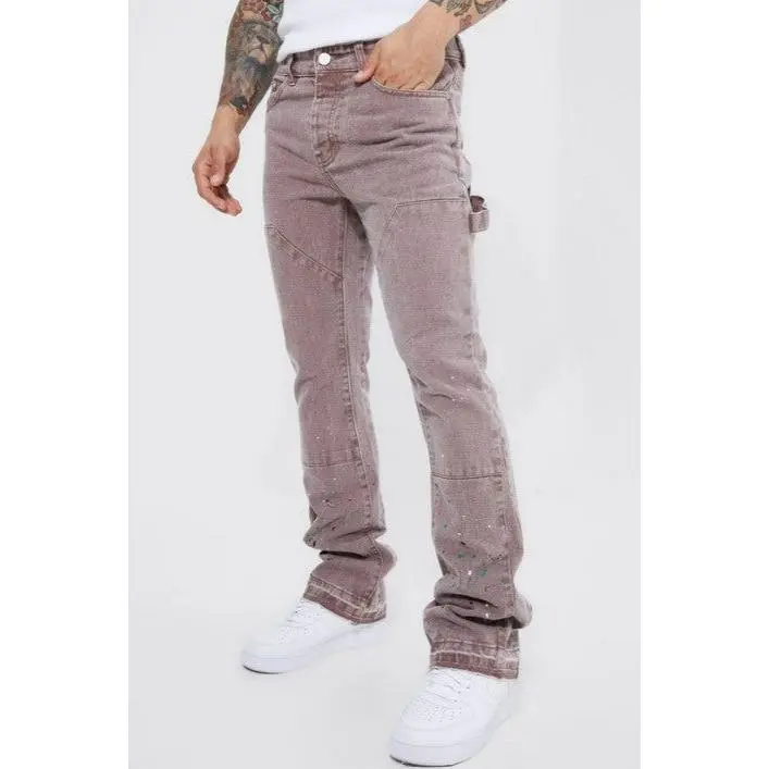 SLIM RIGID FLARE OVERDYE WORKER PANEL JEANS