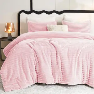 Fluffy  Comforter Set - Super Soft Faux  Pink Comforter  Size, Winter Warm Fleece Bedding Set, 3 count Plush Fuzzy Bed Set (1 Shaggy Comforter, 2 Pillowcases)
