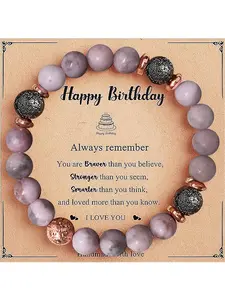 Happy Birthday Blessing Natural Crystal Stone Bracelet, Birthday Gift for Friends, Birthday Gift for Grandparents