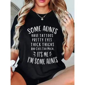 Some Aunts Cuss Too Much Funny Auntie Gifts Aunt-Shirt100%Plaid Cotton vintage graphic tees vintage graphic tees Trendy Autumn Tshirt funny letter print humor top Round Neck Casual