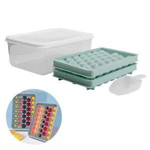 Ice Cube Tray with Lid & Bin, 2 Counts Round Ice Cube Mold with Container, Mini Circle Ice Cube Tray for Making Sphere Ice Chilling Cocktail Tea Coffee