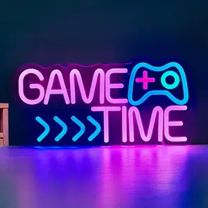 Game Time Neon Sign, USB Powered Creative Letter Design Neon Light, Decorative Neon Sign For Home Party Room Decor, Rgbic Neon Lights