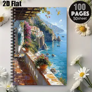 1 Pack Amalfi Coast Scenery Spiral Notebook, 5.7x8.26 Inch, Durable Coil Binding, Travel Journal for Beach Vacations, Summer Holiday Gift, Daily Planner for Travelers, Outdoor Adventure Notes, Ideal for Birthday & Christmas Presents [2D] Flat