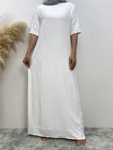 Women's Woven Solid Color Round Neck Long Dress, Casual Half Sleeve Long Dress for Daily Wear, Ladies Clothes for All Seasons, Modest Style Dress, Casual Kaftan Dress