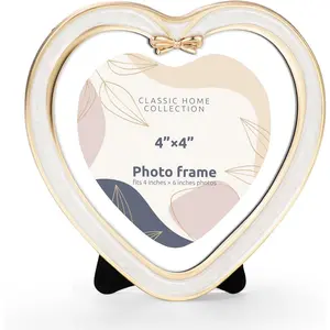 Metal Bow Style Picture Frame, 4x4 Decorative Photo Frames with HD-cover, Elegant Home Decor for Family Photos, Wedding, Anniversary (Gold, Heart (4x4))