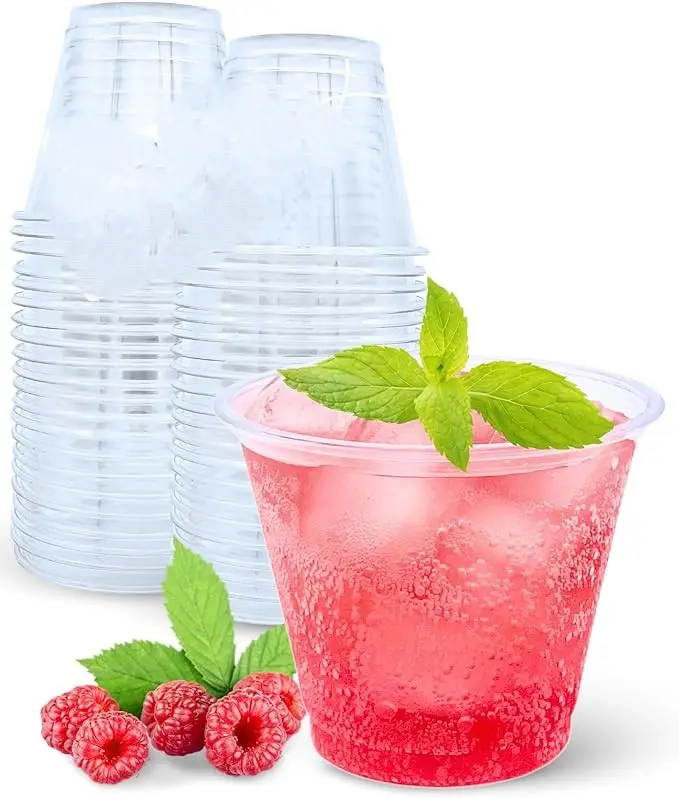40 Pack 9 oz Clear Plastic Cups, 9oz Clear Disposable Punch Cups Wine Glasses, Sturdy Recylable Small Drinking Cup for Wedding Party, Cocktail Cup, Plastic Tumblers for Cold Drinks