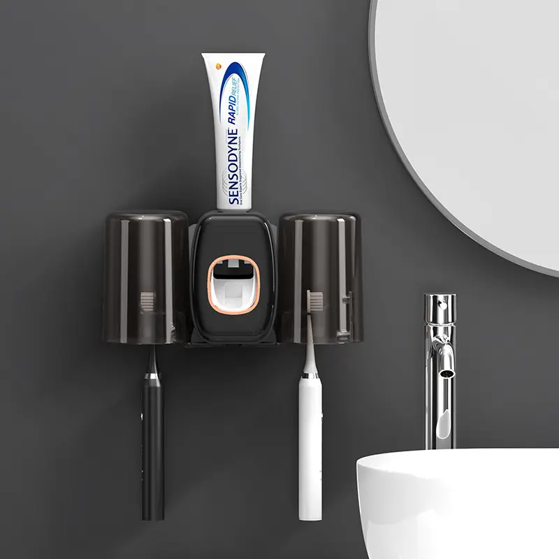 Wall-Mounted Automatic Toothpaste Dispenser & Lazy Squeezer Set with Toothbrush Holder, ABS Home Bathroom Supplies Accessory (White, Green, Pink Options)