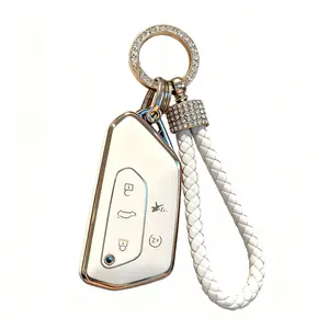 for Volkswagen Key Fob Cover with Keychain,Car Key Case fit for VW ID.4 ID.3 MK8 Golf GTI Seat Leon MK4 Skoda Octavia(Black White)