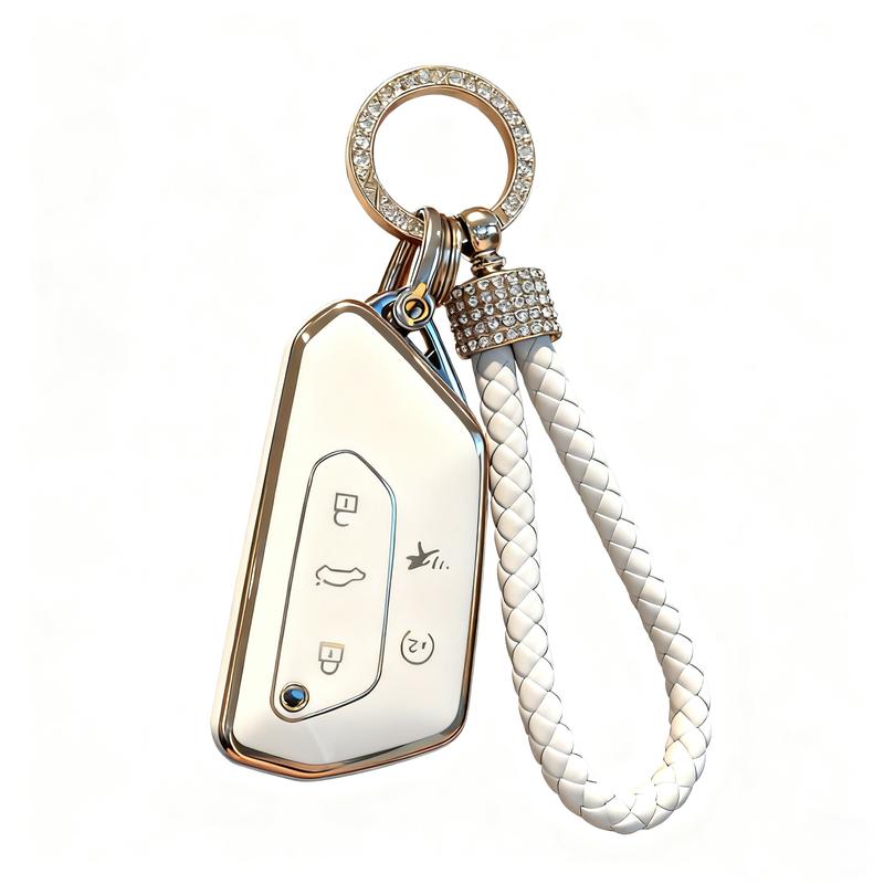 for Volkswagen Key Fob Cover with Keychain,Car Key Case fit for VW ID.4 ID.3 MK8 Golf GTI Seat Leon MK4 Skoda Octavia(Black White)