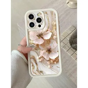 1pc Marble Floral Pattern Phone Case With Camera Protection Shockproof Design, Suitable For IPhone17/IPhone17 Air/IPhone17 Pro/IPhone17 Pro Max/16 Pro Max/15 Pro Max/14 Pro Max/13 Pro Max/12 Pro Max