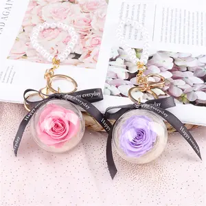 Forever Rose Preserved Rose Eternal Key Chain Romantic Gift Valentine's Day Wedding Flower Hanging Keychain Jewelry For Girls
