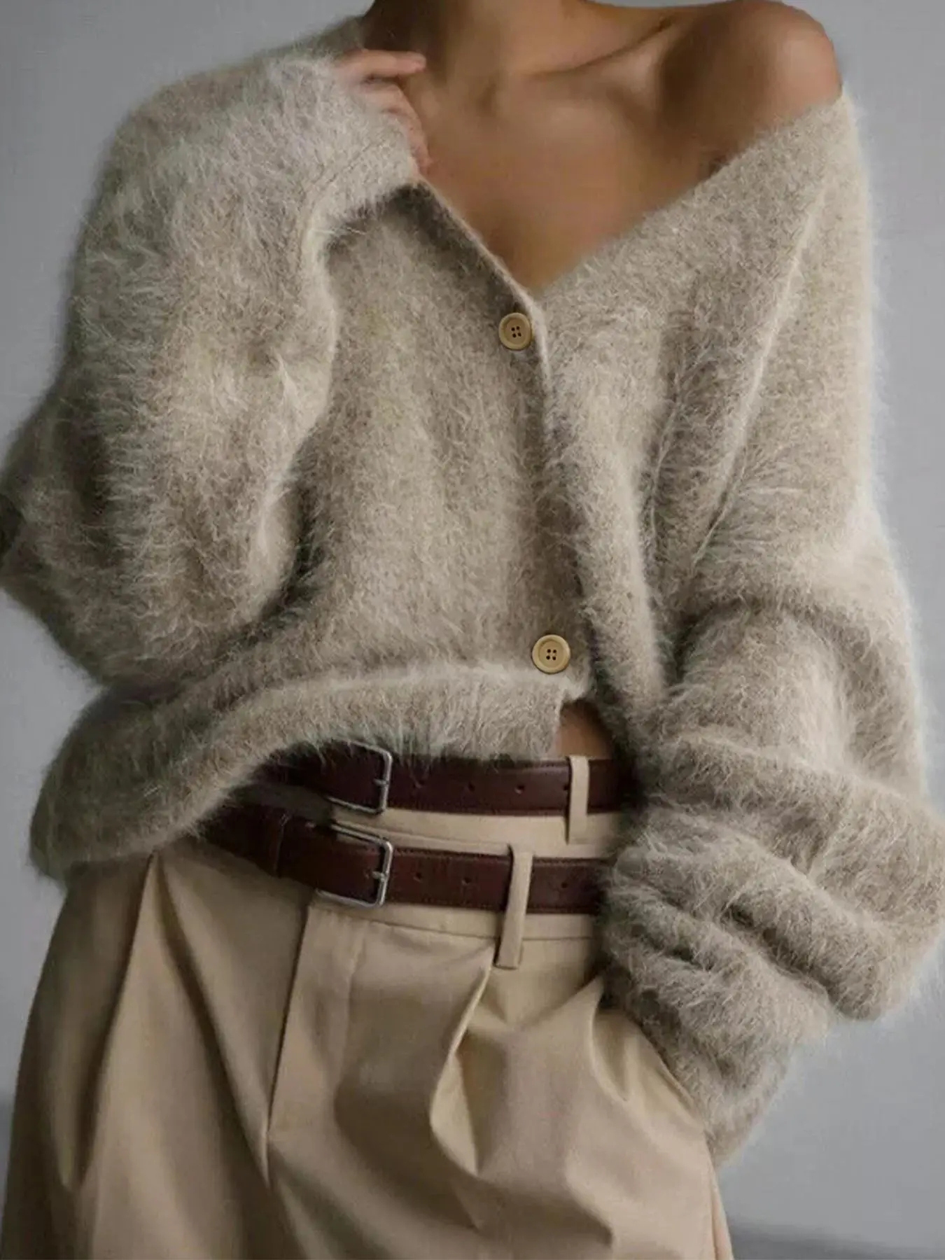 Women's Solid Button Front Cardigan, Casual Drop Shoulder Long Sleeve V Neck Cardigan for Fall & Winter, Fashion Women's Knit Clothing for Daily Wear