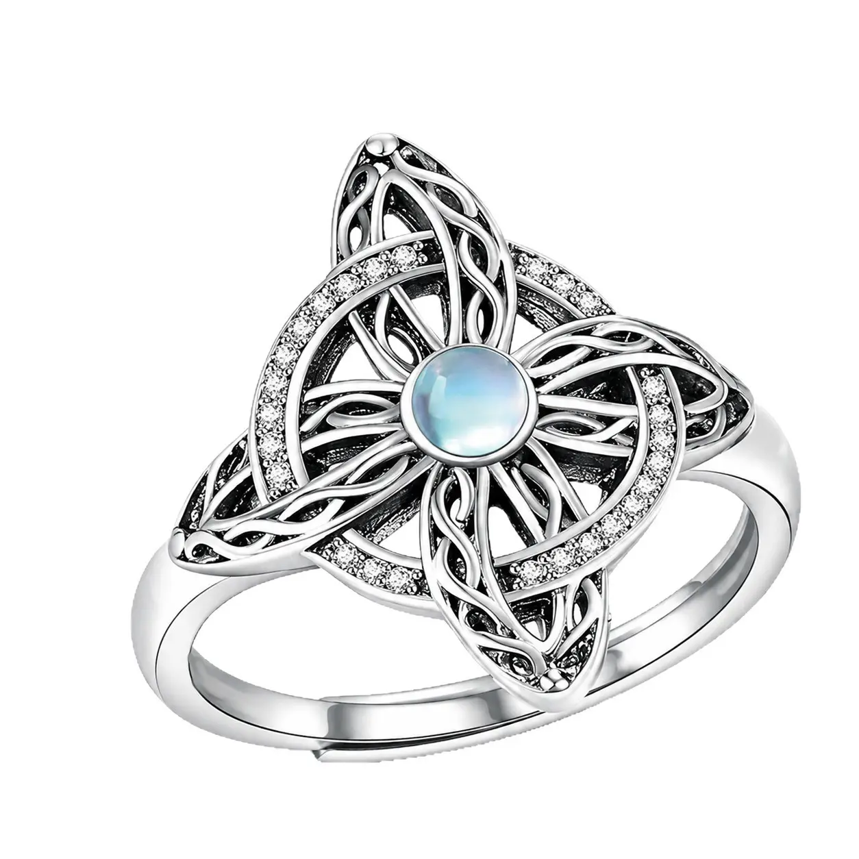Women's Handmade Celtic Triquetra Trinity Protection Knot Copper Ring with Rose-Gold Details, Costume Jewelry with Card