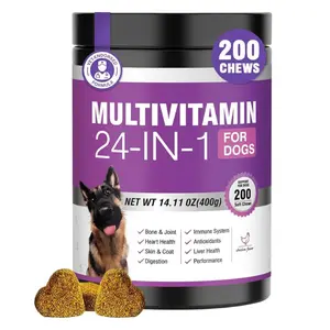 TTLXRL 24-in-1 Multivitamin Chews For dogs 200pcs All-in-One Solution for a Healthier Rich in Digestive Enzymes and Prebiotics – Supports Digestive Health for Dogs, Relieves Diarrhea and Skin Itching