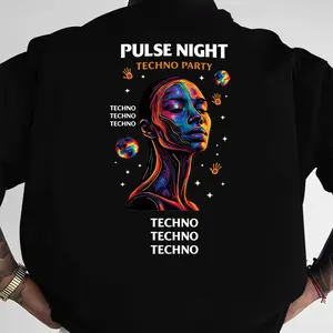 Men's Cyber Style TECHNO Rave Party Back Print T-shirt Trendy Street Casual Top