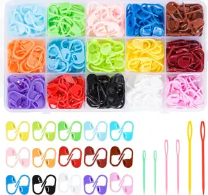 270Pcs Stitch Markers for Crocheting,15 Colors Knitting Markers with 6 PCS 3 Sizes Large Eye Sewing Blunt Needles for Knitting Stitch Locking Clip Crochet Hooks JCKHXG