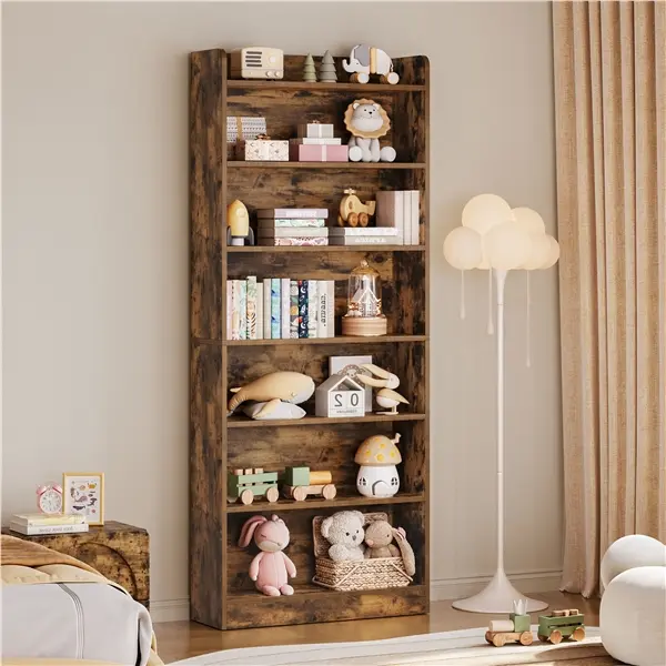 Costoffs Multi-Tiered 6/7-Tier Wooden Bookshelf, Modern Open Display Storage Shelf with Adjustable Shelves, Vertical Space-Saving Bookcase with Open Top & Raised Base for Bedroom, Office Decor