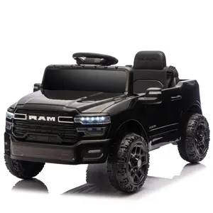 RAM 3500 12V Ride-On Toy for Kids with Parent Remote Control 2WD Rear Shock Suspension LED Bluetooth 3 Point Safety Belt Electric Car Black Aged 1-3 Dual 25W Motors