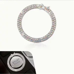 Creative Car Ignition Ring Decoration, Dual Row Butterfly Crystal Patch, Self-Adhesive Interior Sticker, Stainless Steel Sparkle Ring, Car Accessory, Car Accessories Interior