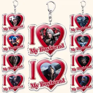 Hot Action Game Key Chain Keychains for Bag I Love My Boyfriend Heart Demon Devil Cry Dante Keyring Jewelry Fans Friends Gifts