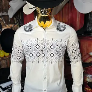 Lamasini Men's Embroidered White Western Shirt - Casual Menswear with Classic Design
