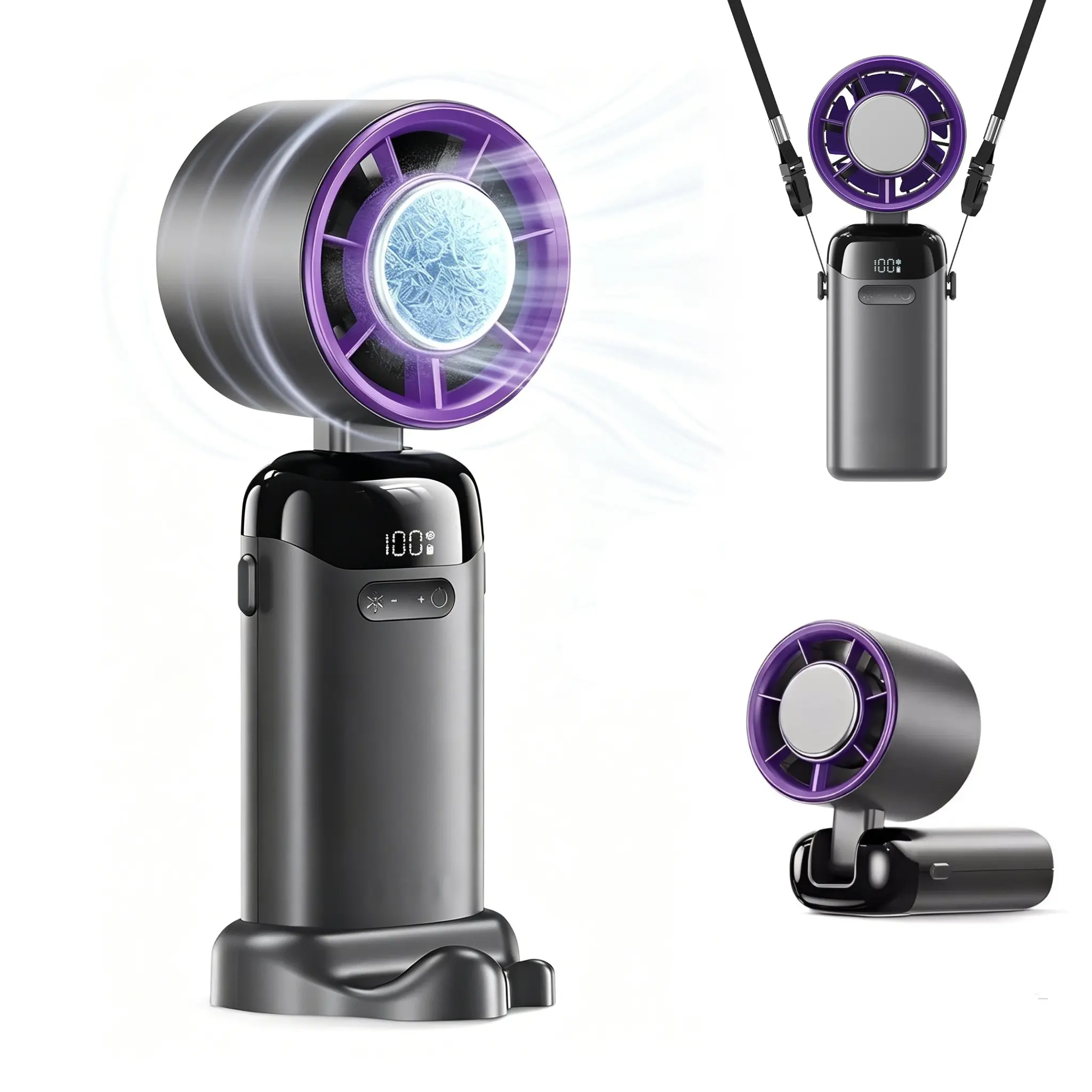 2026 New 4-in-1 Portable Refrigeration Handheld Turbo Fan - Adjustable, Powerful, USB Rechargeable Portable Fan with 200 Speed Settings, 21000 RPM, 12H Cooling, Digital Display, Foldable Summer Travel & Outdoor Essential (Home Supplies Party Gift), Adjust