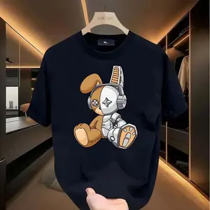 Cartoon mechanical rabbit T-shirt, create a unique dressing style, suitable for men, women, mothers and friends, couple style, fashionable and loose, youthful and energetic, men's daily wear tops, gifts for him