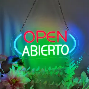 Abierto Neon Open Sign - LED Business Hours Light with Neon Glow, -Powered Wall Decor for Store, Restaurant, Bar, Salon, Hotel - Easy Mounting, No Batteries Needed, Modern Open/Close Indicator for Shopfront Decoration Led Neon Lights