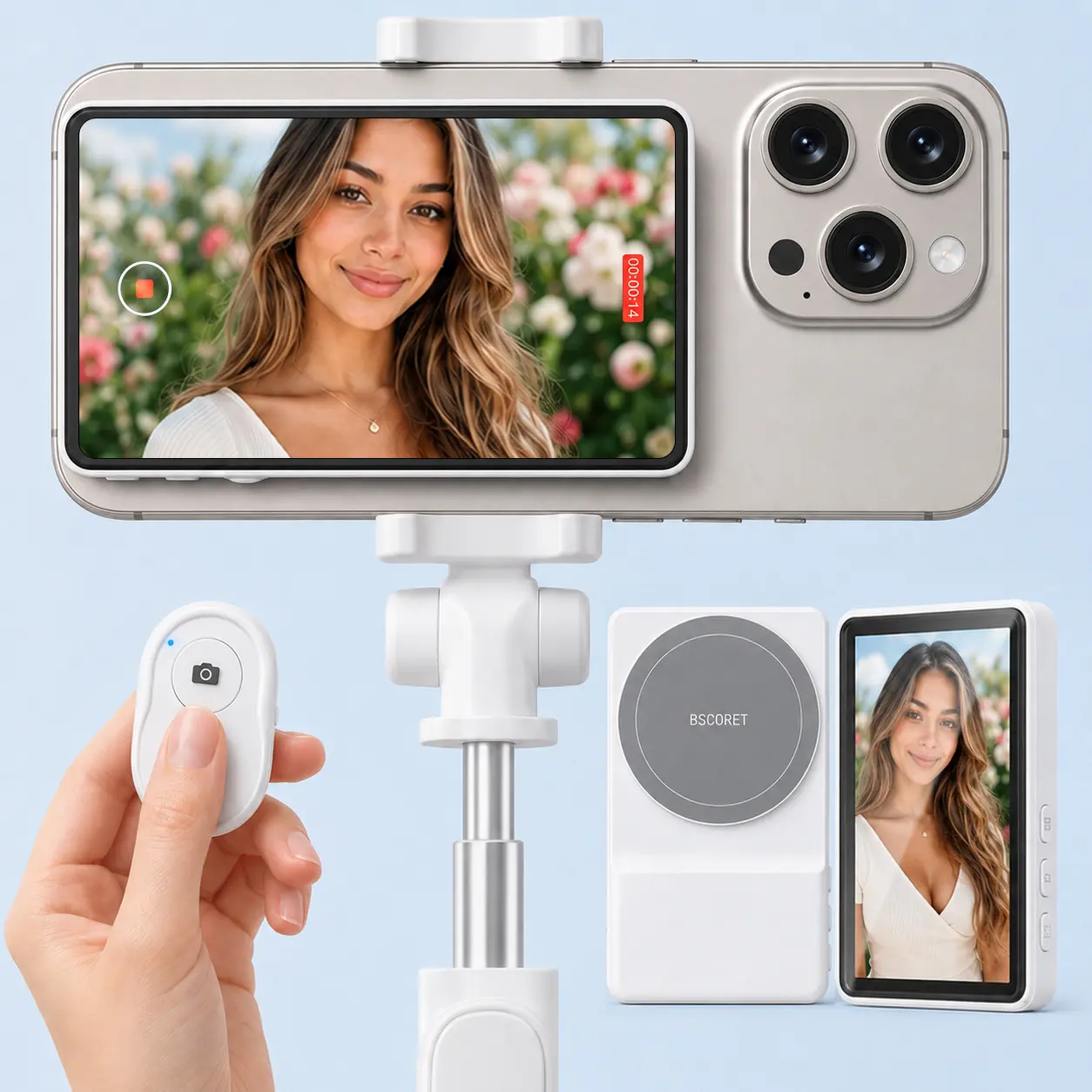 Magnetic Vlog Selfie Monitor Screen for Phone, Wireless Rear Camera Mirror Display with Remote, Content Creator Gear