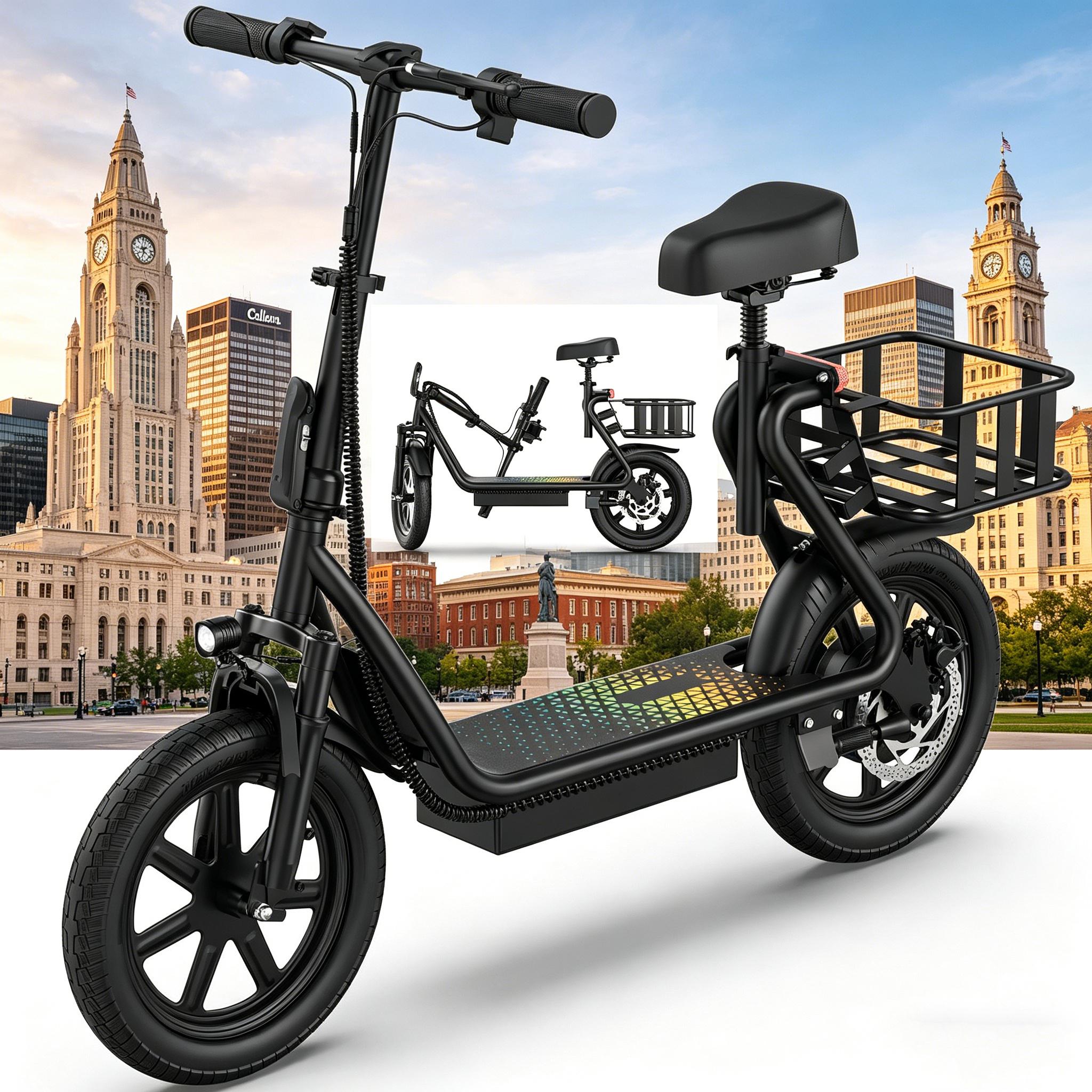 48V 10.4Ah Adult Electric Scooter with Seat, Powerful Motor, 22MPH Max Speed, 21-27 Mi Driving Range, Pet-Friendly Design, and Convenient Rear Basket,summervibes