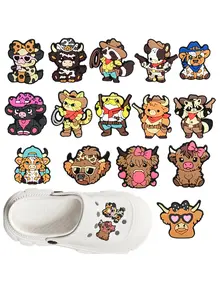 15pcs Highland Cow Theme PVC Shoe Buckle Set, Adorable Yak Animal Design, Perfect Gift for Friends and Family, Shoe Decoration Accessories, Footwear Charms