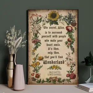 Vintage Flower Pattern Unframed Painting, 1 Count Retro Inspirational Slogan Wall Art, Wall Decor for Home Living Room Bedroom Study Room, Ornaments