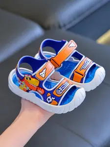 Boys Dinosaur Head Sport Sandals, Sports Sandals, Cartoon Dinosaur Decoration, Anti-Collision Toe Cap, Soft Elastic Non-Slip Thick Sole, Adjustable Velcro