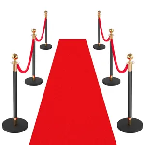 VEVOR Stanchion Post, 8 Pcs Crowd Control Barrier Set with Red Carpet, 6 Red Velvet Ropes, Stainless Steel Gold Stanchion Post Queue with Hollow Base for Theater, Party, Wedding, Exhibition (Gold)