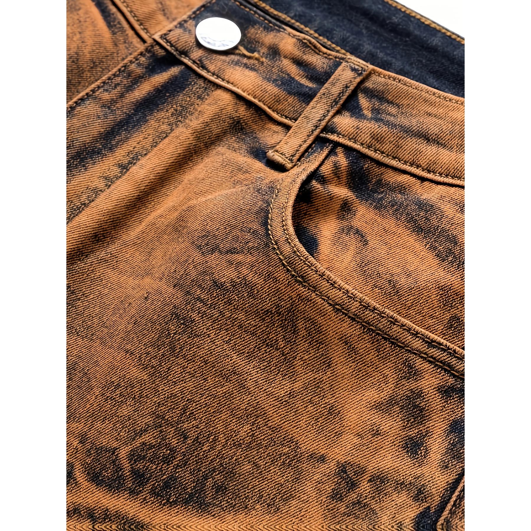 Men’s summer straight-leg brown denim shorts with pockets, structured design, European/American fashion trend