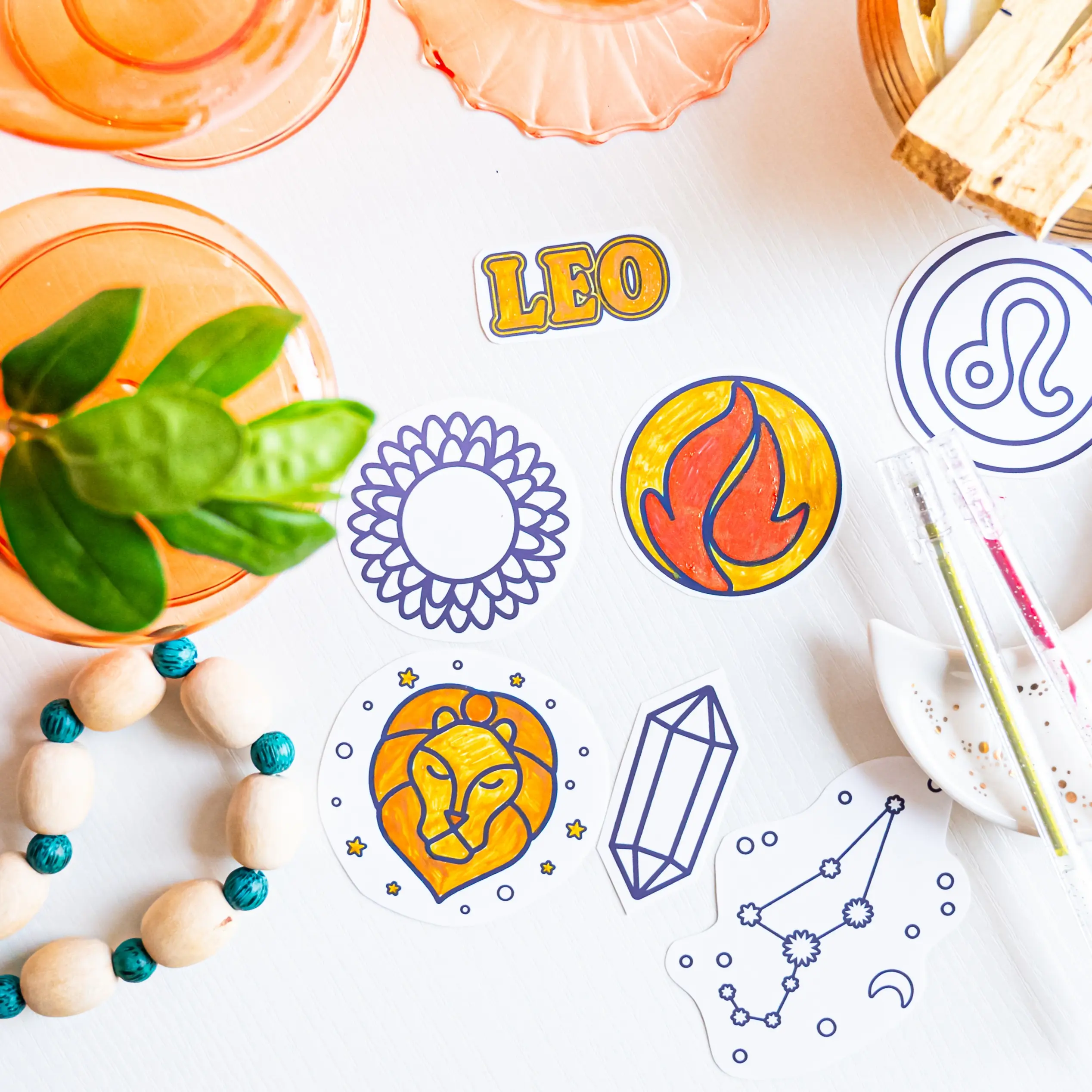 Color the Cosmos Stickers - 7 die-cut stickers, Color Your Own Stickers, Astrology, Zodiac, Constellations and Crystals