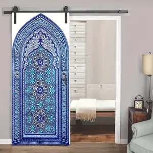 2pcs Elegant 3D Door Stickers, Peel & Stick Removable Waterproof Vinyl Wallpaper, Modern Blue & White Patterned Mural, Self-Adhesive PVC Decals for Home Decor, 78.74"x15.2, Wall Stickers Home Decor Decorative Ornaments