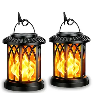 2Pack Solar Lantern Outdoor Lights, Christmas Light, Upgraded Flickering Flame Solar Lanterns Lights Outdoor IPX5 Waterproof, Hanging Outdoor Solar Lanterns Lights, Auto On/Off Up to 12Hrs Lanterns for Yard Garden Decor
