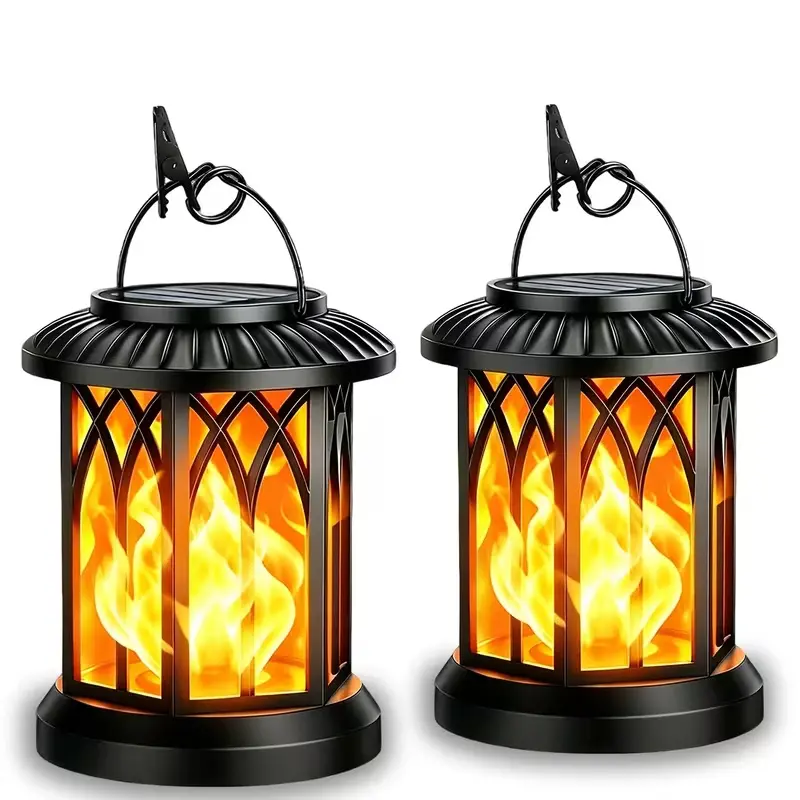 2Pack Solar Lantern Outdoor Lights, Christmas Light, Upgraded Flickering Flame Solar Lanterns Lights Outdoor IPX5 Waterproof, Hanging Outdoor Solar Lanterns Lights, Auto On/Off Up to 12Hrs Lanterns for Yard Garden Decor