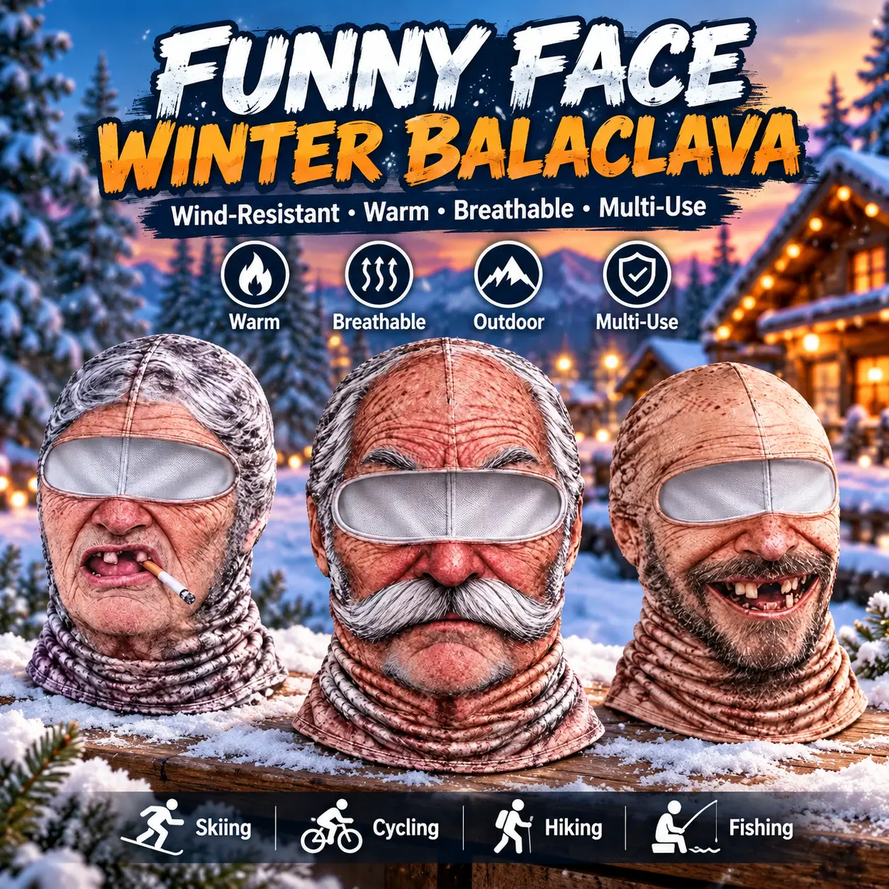 Funny Old Man Balaclava - Dralon Thermal Fabric Ski Mask, Warm Wind-Resistant Full Face Cover, Novelty Outdoor Headwear for Men, Skiing, Balaclava Face Covers & Mask