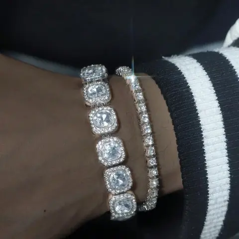 Ice Crystal Bracelet Set, Rhinestone Decorated Bracelet, Includes Sugar Cube & Tennis Chain, Fashionable Unisex Jewelry, Perfect for Decoration, Stackable Bracelets, Bracelet Stack, Stacked Design Bracelets