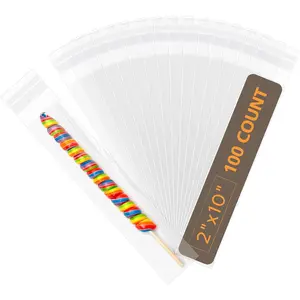 2x10 inches Self Sealing Cellophane Bags 100 Pack,  Clear Pretzel Rod Storage Bags for Candy, Py Favors, Pretzels