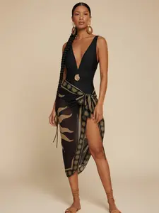 Curvvvy Women’s 2-Piece Deep V One-Piece Style Swimsuit – Shiny Star Bikini, High Waist Sexy Beachwear Set