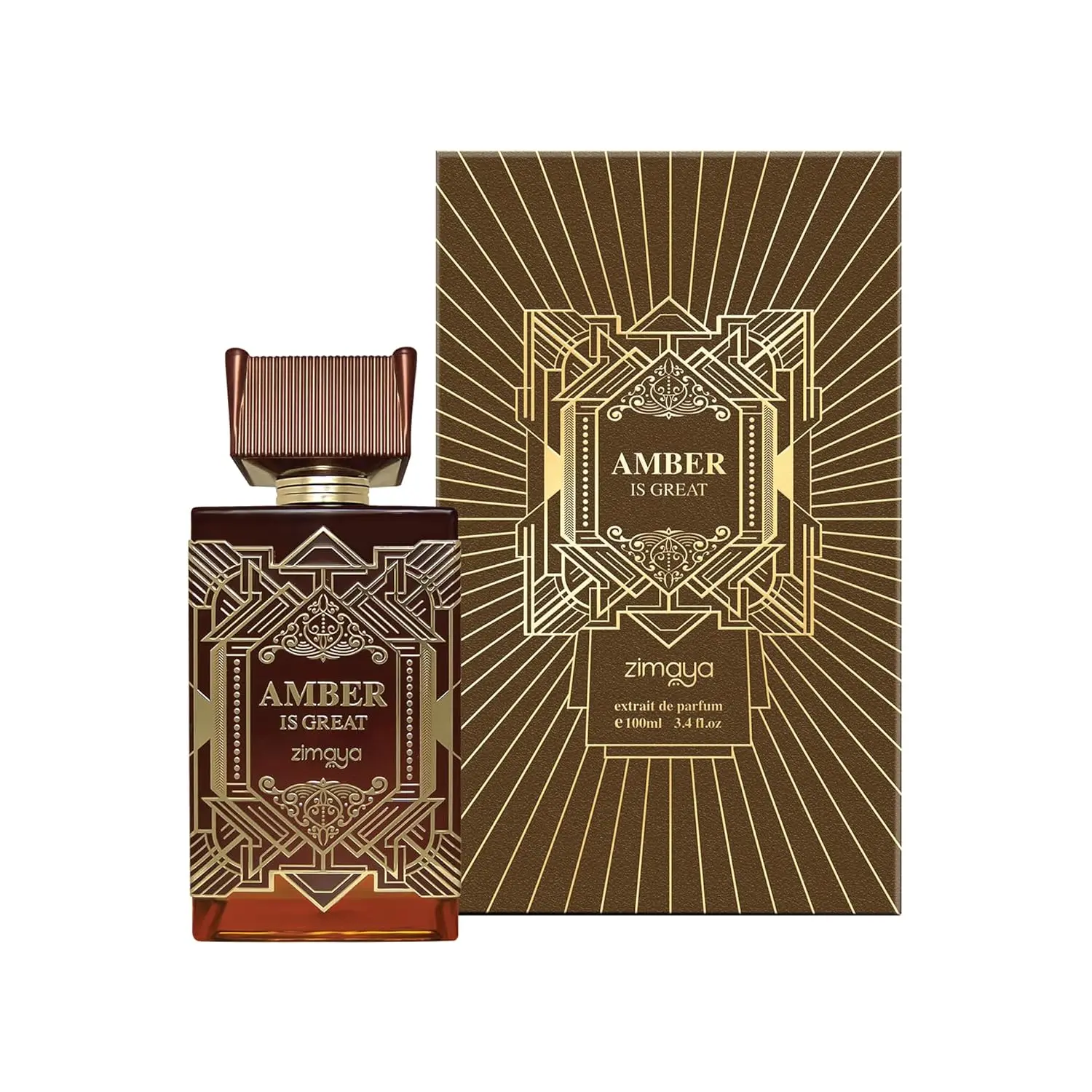 Afnan Zimaya Amber Is Great Eau de Parfum Spray - 3.4oz Gourmand Vanilla Fragrance with Rich Aroma, Long-Lasting Unisex Perfume for Men/Women