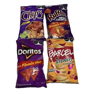 Spicy 4pck snacks, Chips fuego Barcel, Ruffles Mega Crunch, Doritos Flaming, Barcel Toredas.