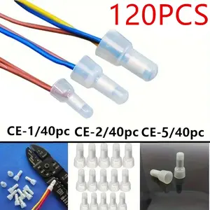 120pcs Transparent Closed End-Line Crimp Connector, Protection Line Crimp Cap, 3 Sizes (40pcs Per Size), Fast Terminal, Durable Reliable Connectors
