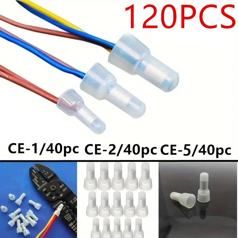 120pcs Transparent Closed End-Line Crimp Connector, Protection Line Crimp Cap, 3 Sizes (40pcs Per Size), Fast Terminal, Quick Connectors, Durable Reliable Connectors