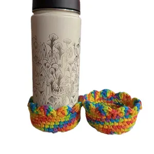 Rainbow Tumbler Boot with Vibrant Crochet Design and Floral Patterned Bottle