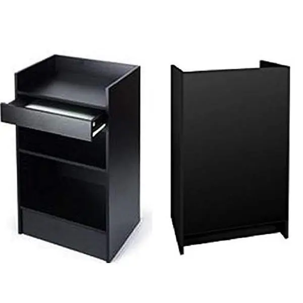 Black Cash Register Stand, Adjustable Shelf, Drawer, 24"W X 38"H X 18"D