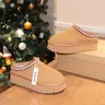 xixitiao Women's Genuine Suede Leather Slip-On Ankle Boots,Fluffy Faux Fur Lining Mini Booties,Water-Splahproof Fuzzy Platform Slippers,Warm Winter Fall Memory Foam House Shoes Indoor Outdoor,Unique Holiday Gift